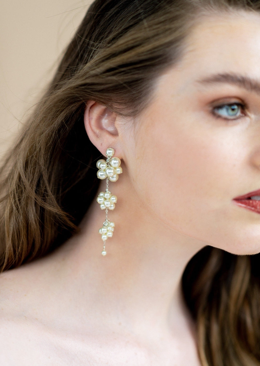 Gold and White Pearl Cluster Bridal Drop Earrings - Handmade in Toronto Ontario Canada, Blair Nadeau Bridal Adornments - Whitney Heard Photography