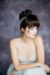Draped bridal hair chain with crystal teardrops, handmade in toronto ontario canada by blair nadeau bridal adornments