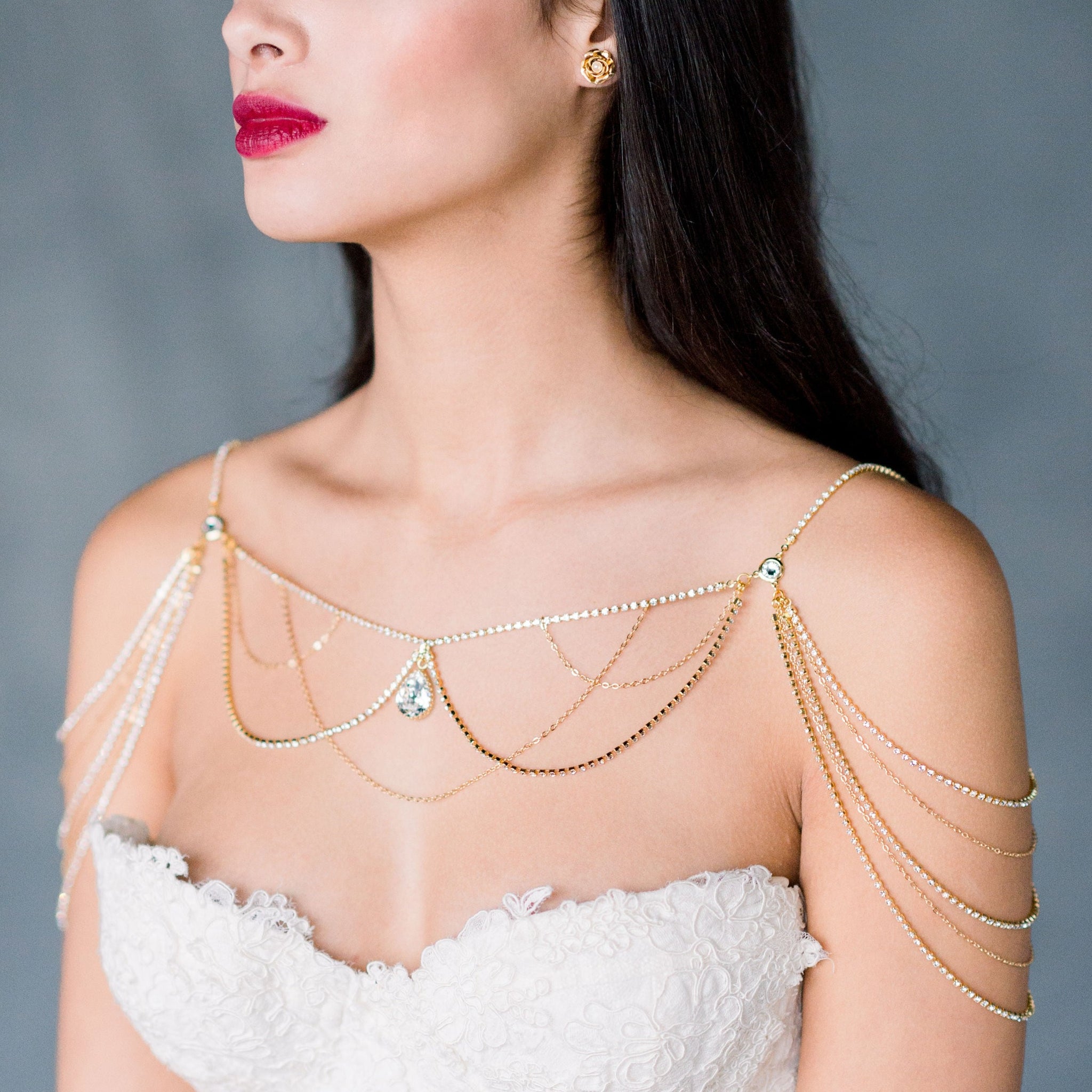 LEANNE Crystal Shoulder Necklace – Blair Nadeau Bridal Adornments