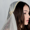 waltz length soft tulle juliet veil with gold beaded lace. Double layer with blusher. Handmade in toronto canada by blair nadeau