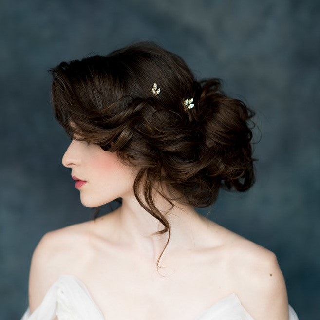 small crystal wedding hairpins for wedding hairstyle. handmade in canada by blair nadeau bridal