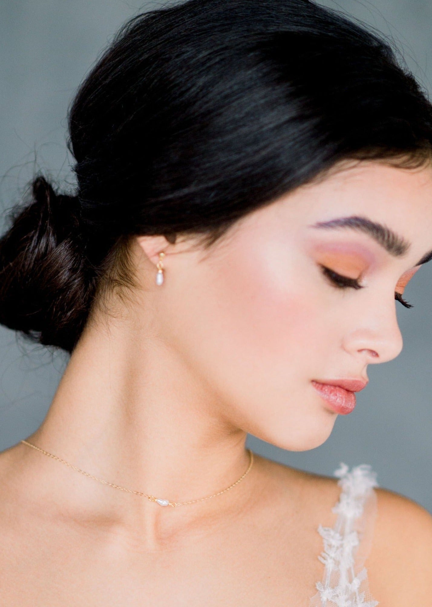 simple single vintage biwa freshwater pearl bridal necklace for modern bride - available in silver, gold and rose gold finishes - handmade in toronto ontario canada by blair nadeau bridal adornments