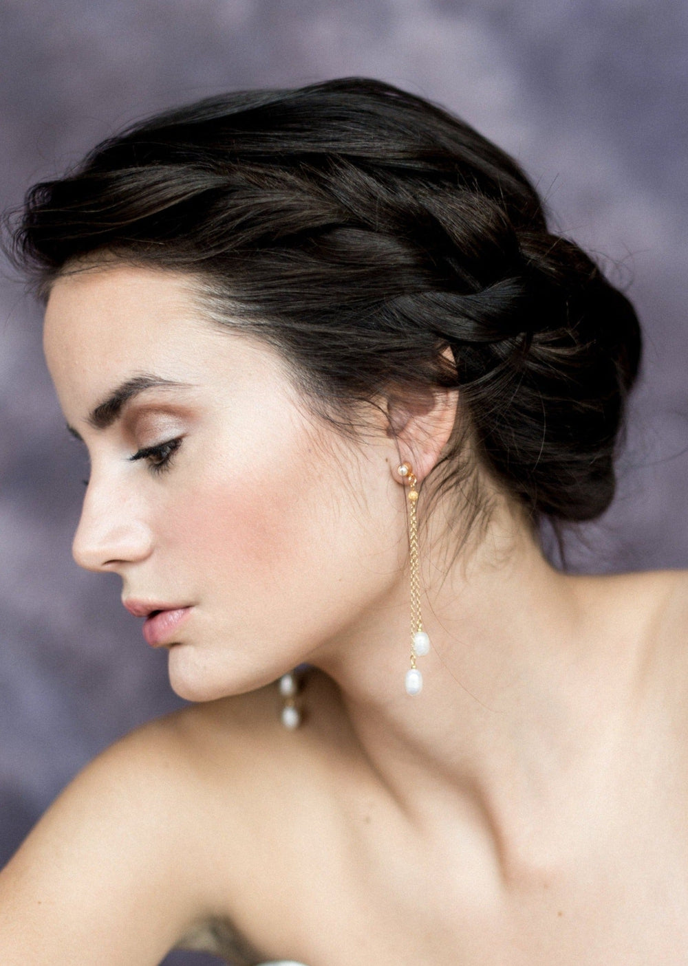 double strand freshwater pearl drop earrings. available in a clip on or pierced stud and in multiple lengths. available in silver, gold and rose gold finishes. handmade in toronto ontario by blair nadeau bridal adornments