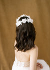 hand pressed silk flower crown in ivory and silver