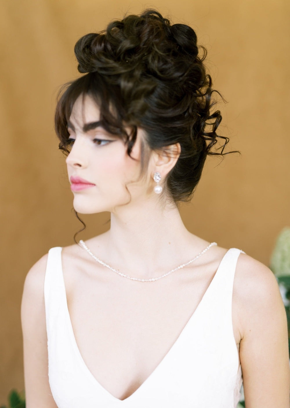 statement large oval rhinestone stud wedding earrings with large round pearl drops. 