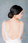 draped back chains with freshwater pearls for low back wedding dress