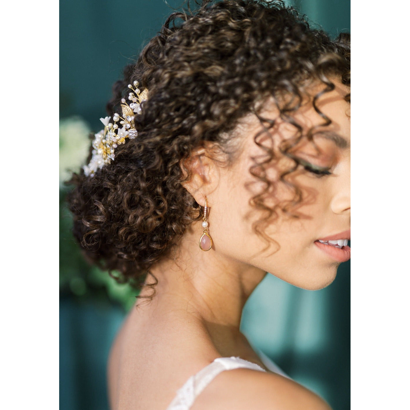 real pink quartz bridal earrings for blush wedding dress