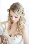 golden brass bridal  hair vine with flowers, pearls and crystals. handmade in canada by blair nadeau 