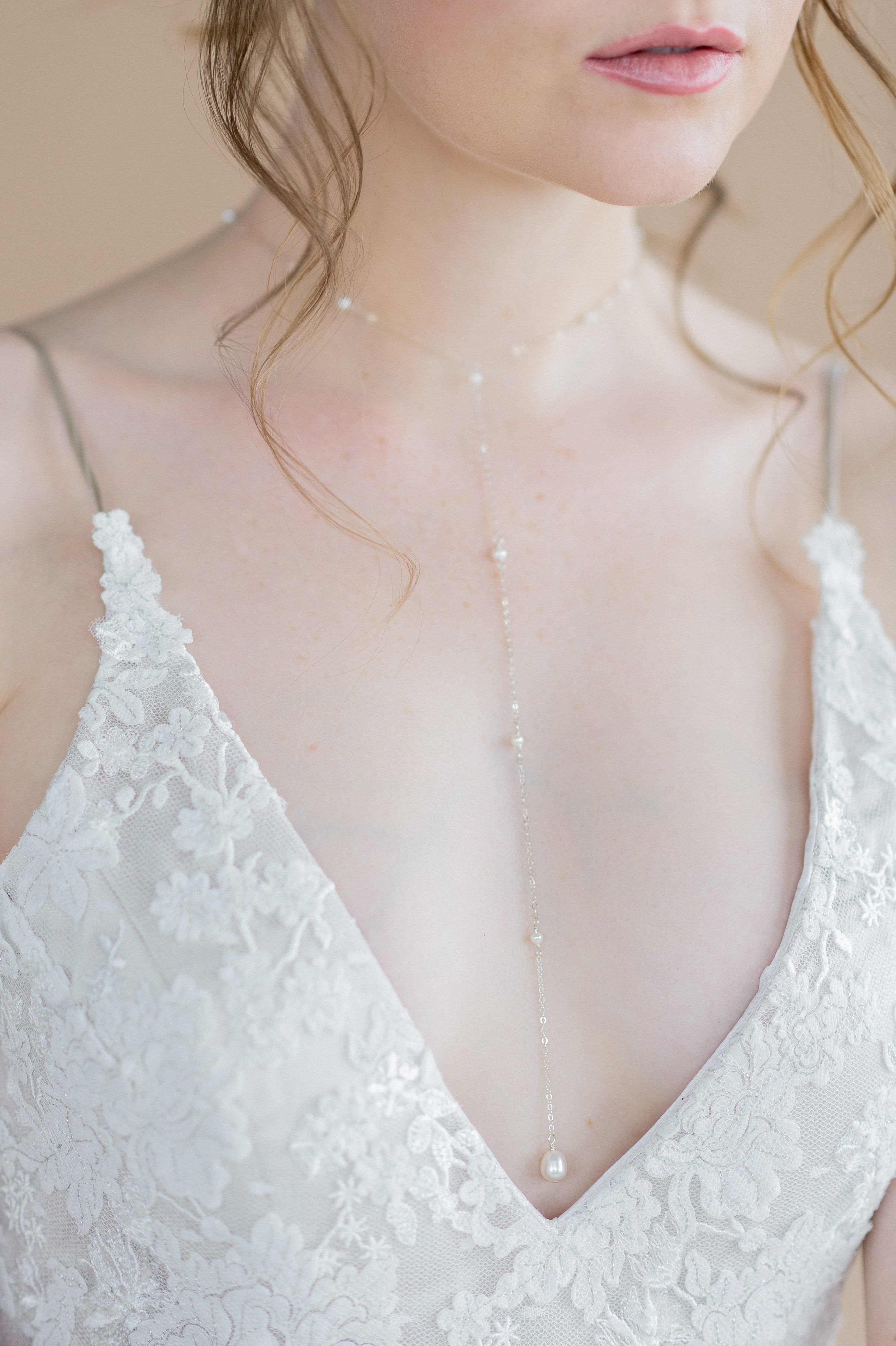 gold extra long beaded freshwater pearl lariat necklace with pearl drop - made in toronto ontario canada - blair nadeau bridal adornments - whitney heard photography