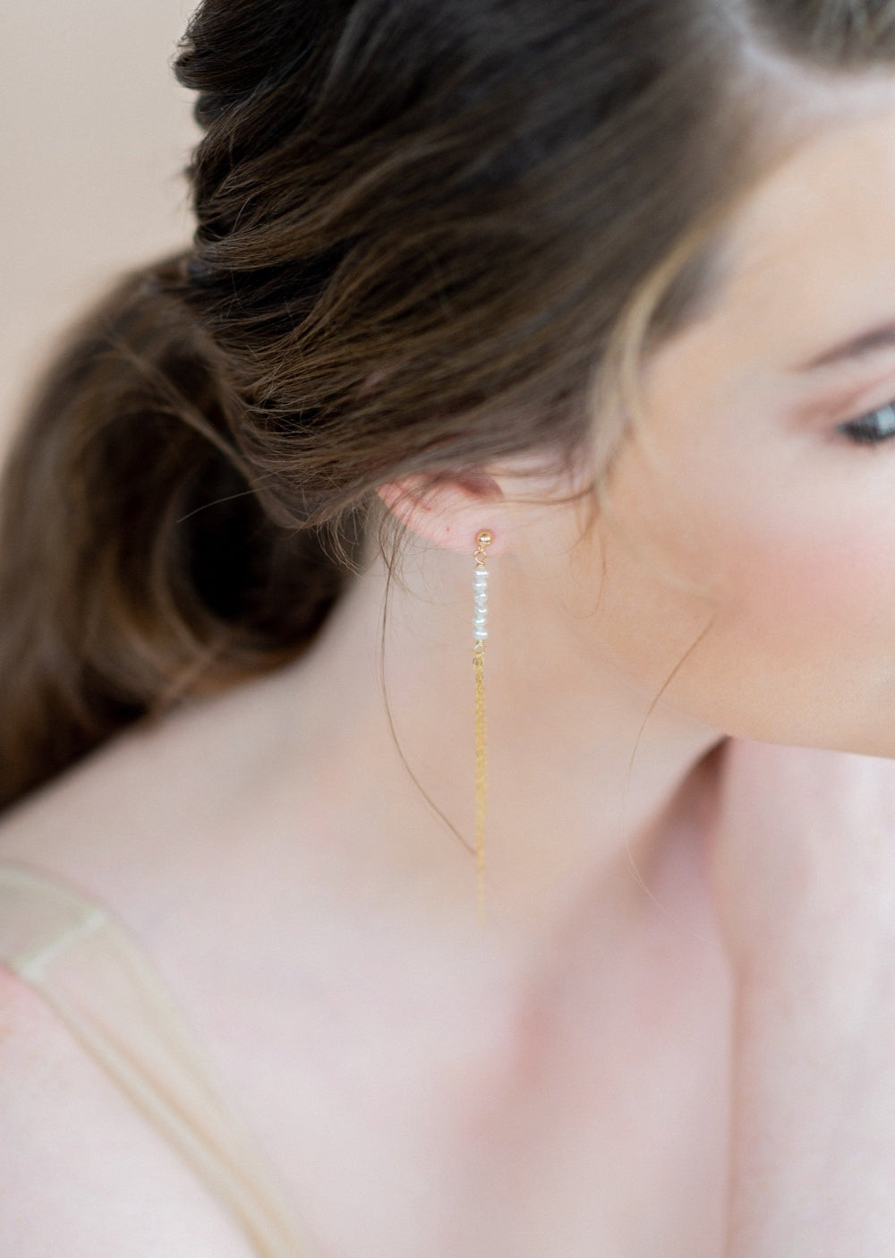 Rose Gold Fringe Tiny Freshwater Pearl Earrings - Handmade in Toronto Ontario Canada, Blair Nadeau Bridal Adornments - Whitney Heard Photography