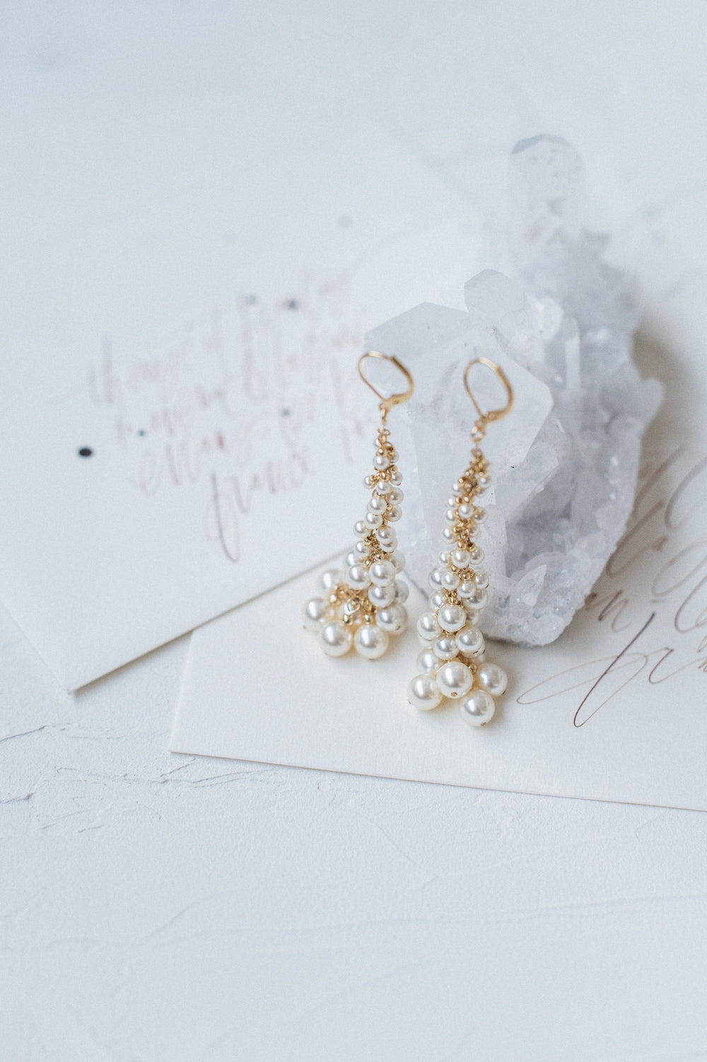Gold Pearl Cluster Bridal Drop Earrings - Handmade in Toronto Canada - Blair Nadeau Bridal Adornments - Whitney Heard Photography