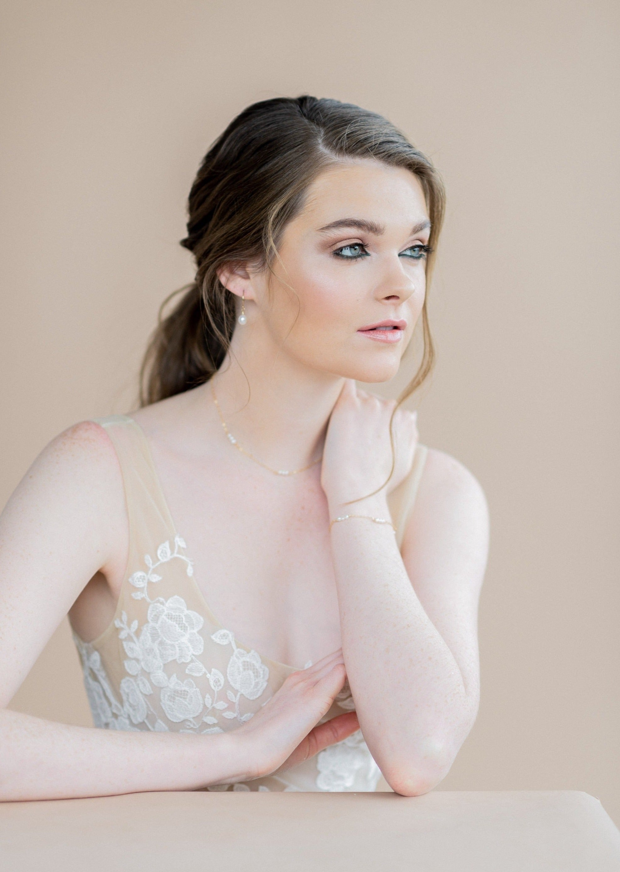 gold layering necklace with freshwater pearls for modern minimalist brides made in toronto