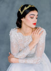 Leaf, Flower and Pearl Bridal Coronet Double Headband Vintage Inspired - Made in Toronto Ontario Canada - Blair Nadeau Bridal 