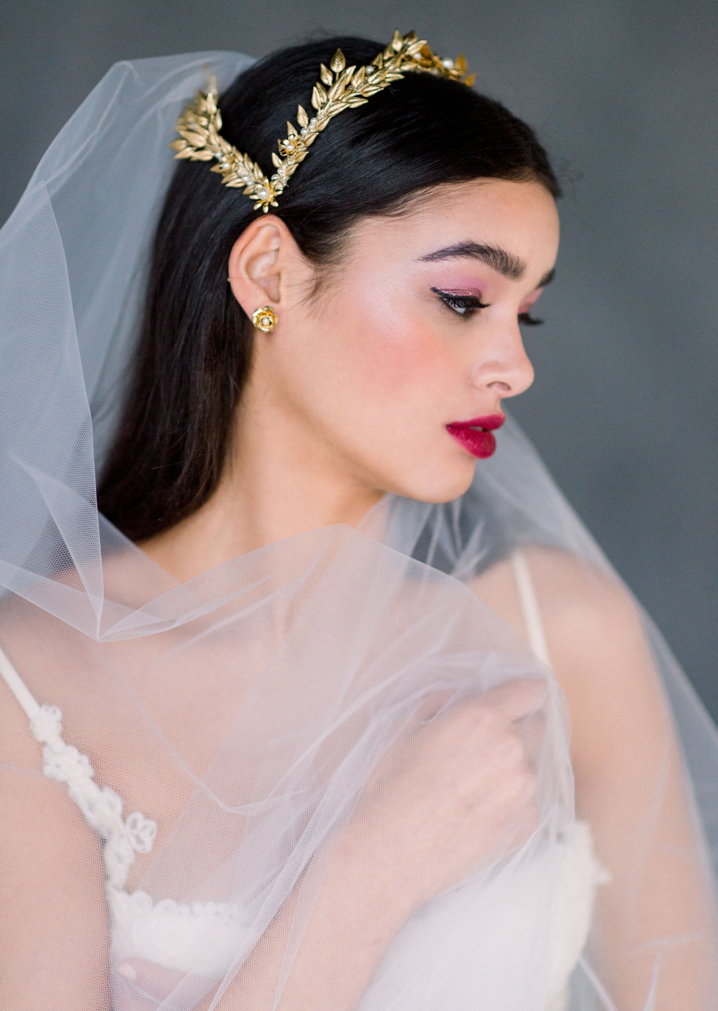 Leaf, Flower and Pearl Bridal Coronet Double Headband Vintage Inspired - Made in Toronto Ontario Canada - Blair Nadeau Bridal 