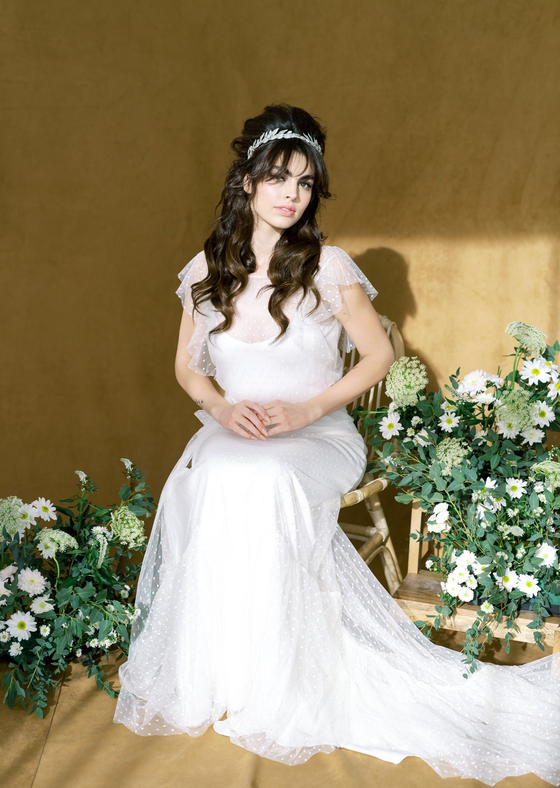classic grecian inspired bridal laurel leaf headband for weddings in canada