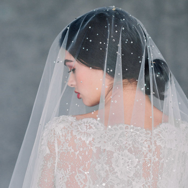 Scattered Pearl Tulle Cathedral Veil