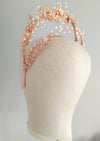 rose gold leaf bridal crown with clay flowers, pearl and crystals - handmade in toronto ontario canada - blair nadeau bridal - bridal accessories