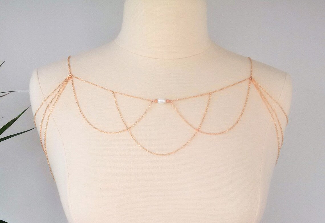 GINESSA Pearl Bridal Shoulder Necklace