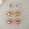 crystal and pearl starburst stud earrings for weddings in silver, gold and rose gold