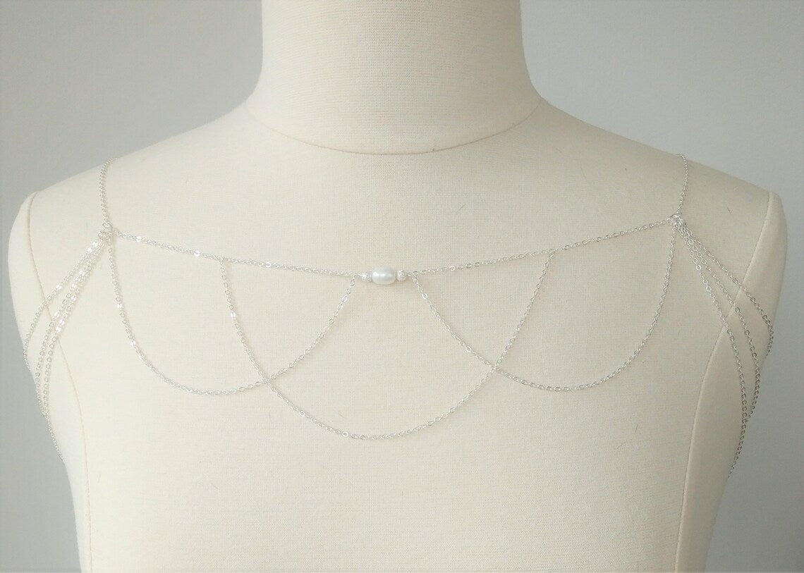 GINESSA Pearl Bridal Shoulder Necklace