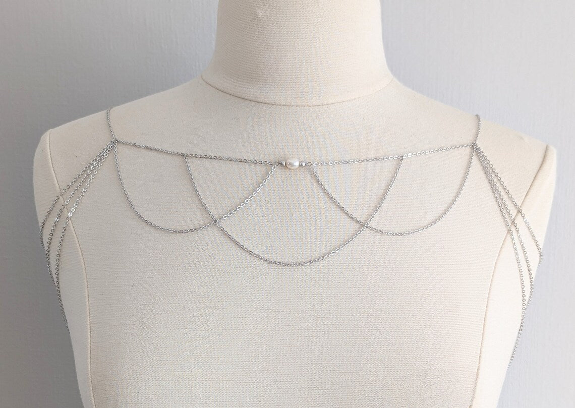 GINESSA Pearl Bridal Shoulder Necklace