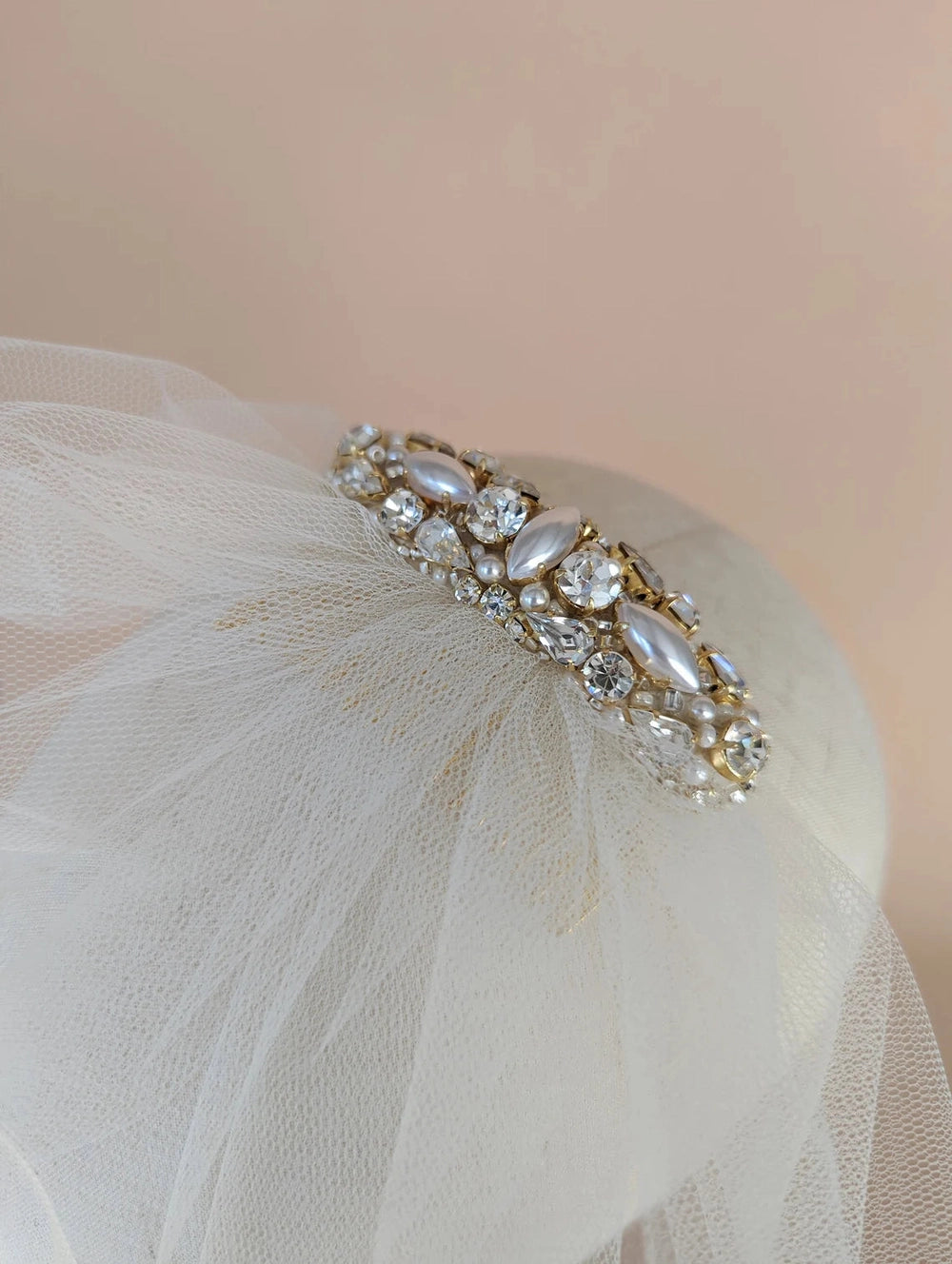 CLAUDIA Tulle Birdcage Wedding Veil with Crystal & Pearl Comb