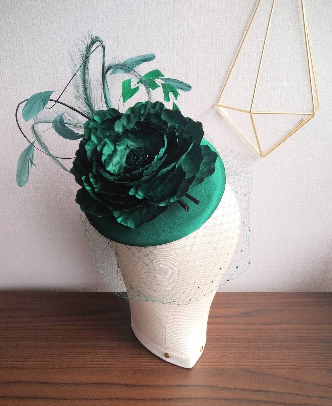 KATHARINE Emerald Green Fascinator with Birdcage Veil