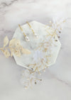 white & gold Silk Flower Bridal Hair Vine with crystals and pearls- Handmade in Toronto Canada - Blair Nadeau 