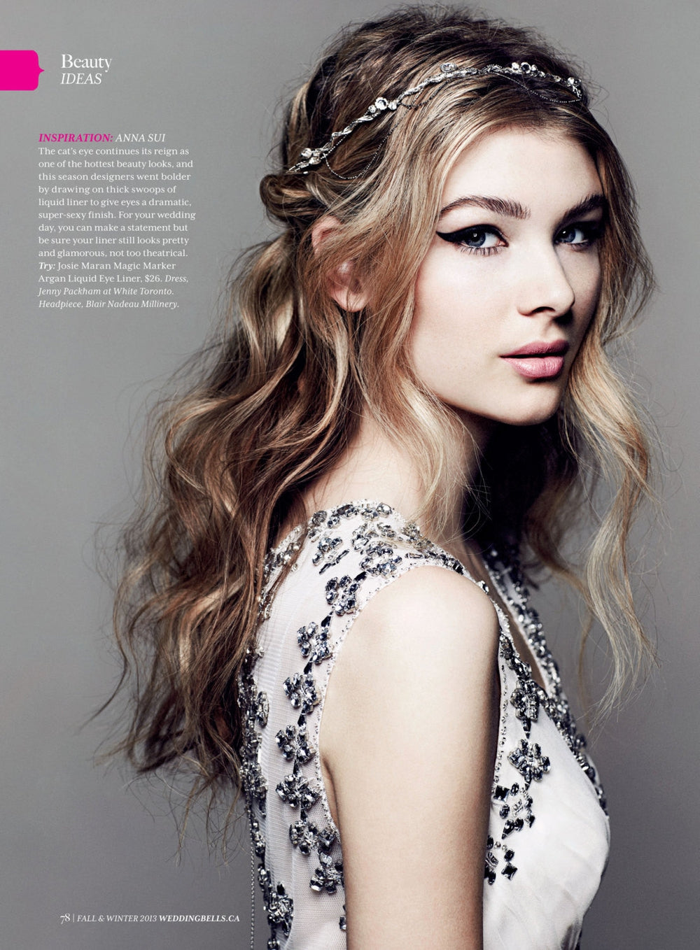 silver boho inspired bridal crown with draped chains and crystals. handmade in toronto by blair nadeau