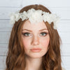 hand pressed silk flower 1970s inspired bridal crown with crystal centres. handmade in toronto canada 