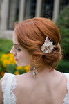 rose gold bridal hair chain with silk flowers, lace and crystals. made by hand in toronto canada by blair nadeau