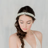 handbeaded crystal bridal headband with eyelash lace and silk ribbon tie.  made in canada by blair nadeau bridal