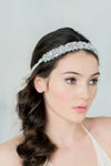 handbeaded crystal bridal headband with eyelash lace and silk ribbon tie.  made in canada by blair nadeau bridal