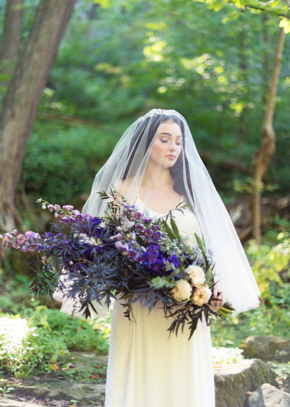 fine art bridal drop veil with blusher, handmade in canada by blair nadeau