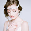 handbeaded crystal bridal headband with eyelash lace and silk ribbon tie.  made in canada by blair nadeau bridal