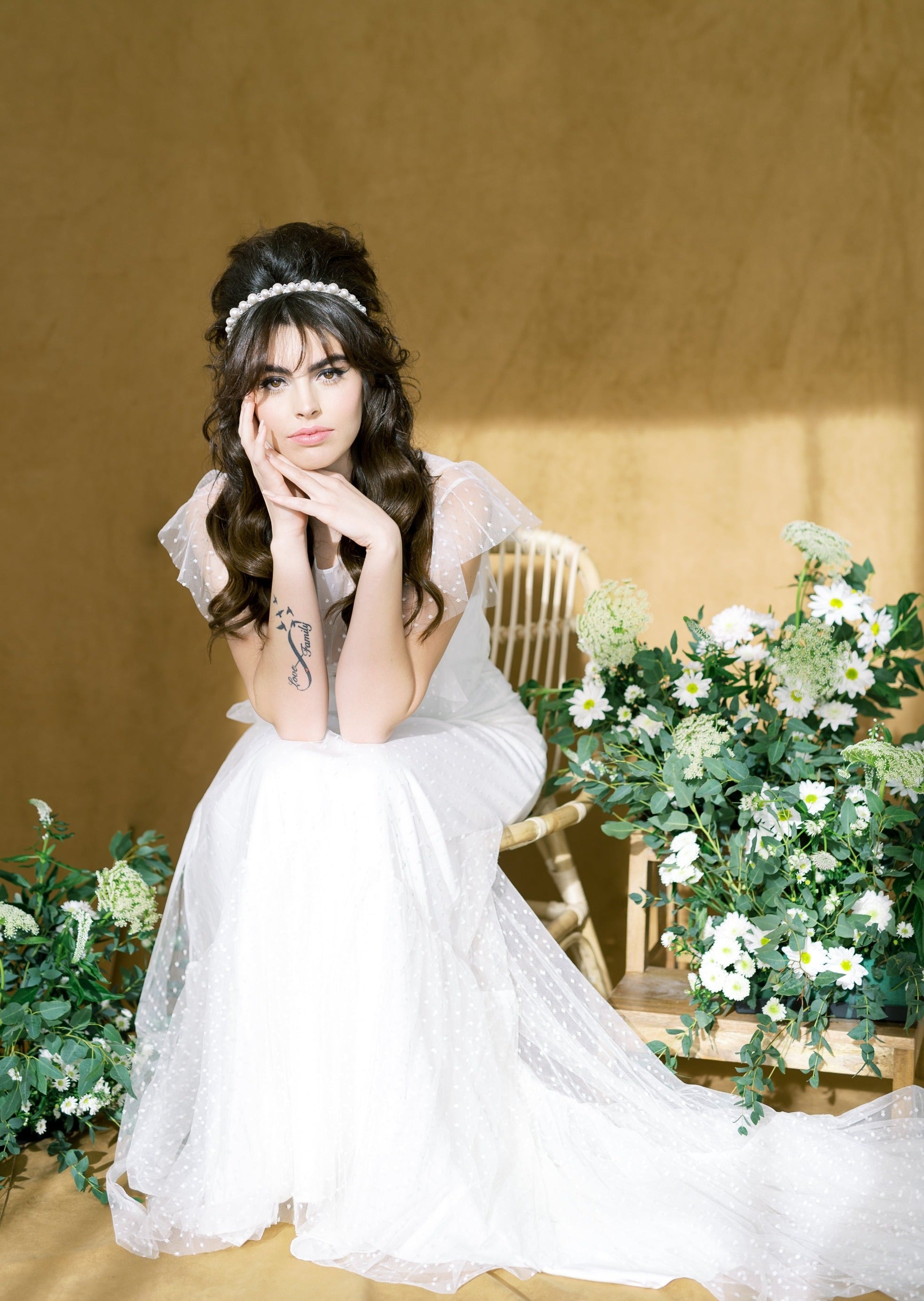 large pearl headband for lace bridal gown