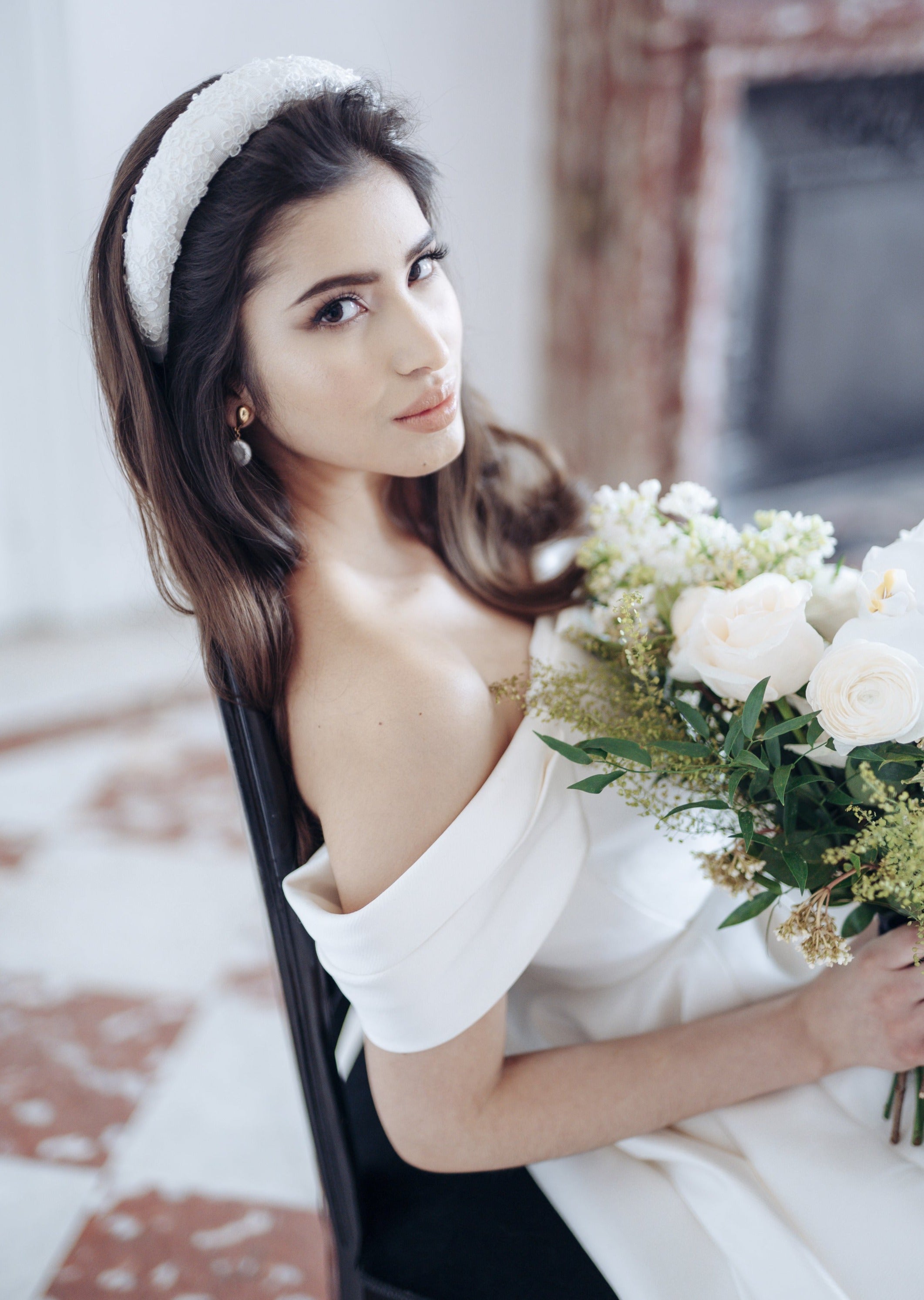 lace and crystal bridal headpiece for glam brides