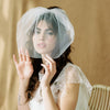retro off short mini blusher veil in wide english tulle veiling with bow