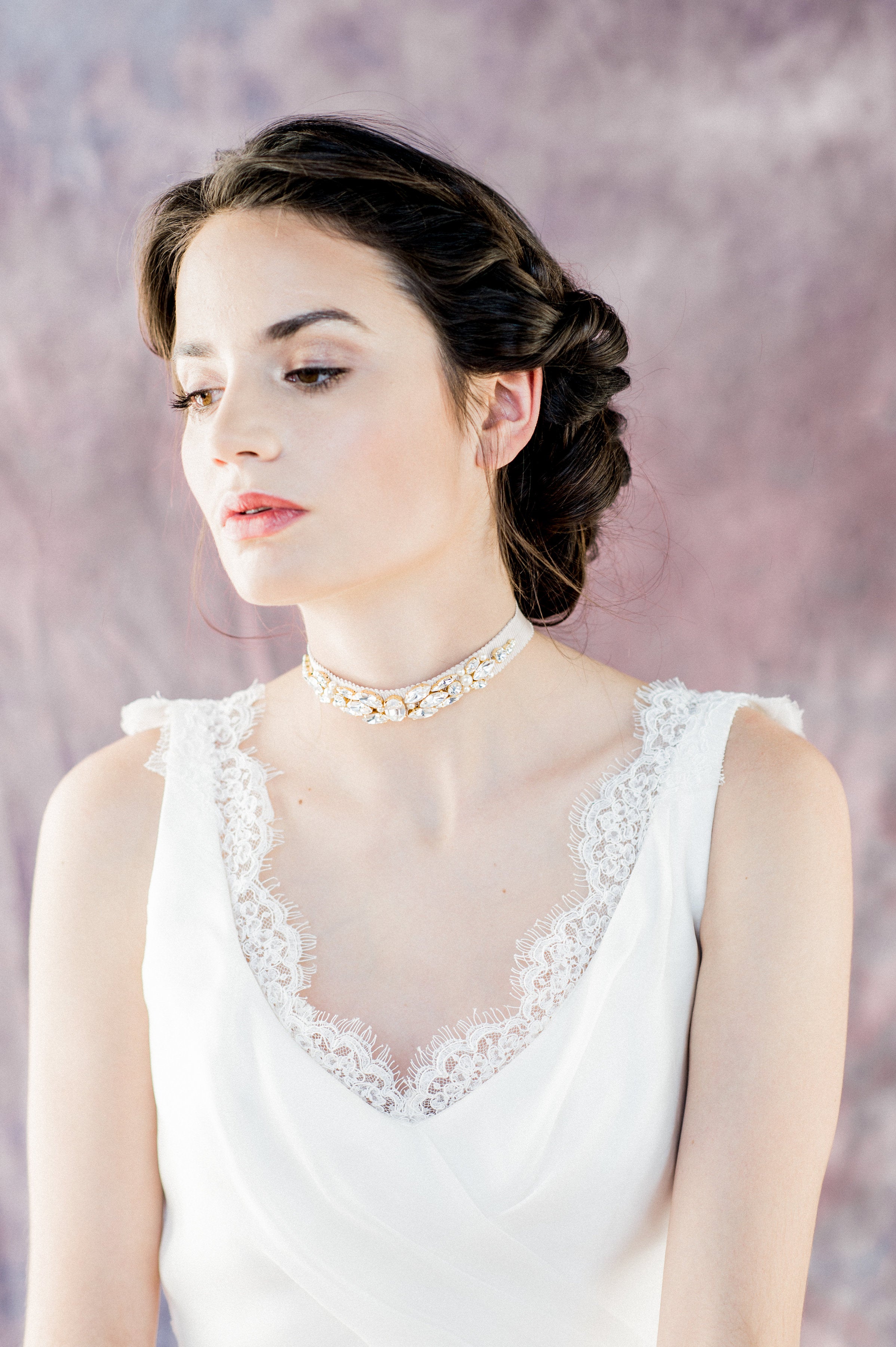 Champagne Gold Crystal Bridal Choker - Handmade in Toronto Canada - Blair Nadeau Bridal Adornments - Whitney Heard Photography
