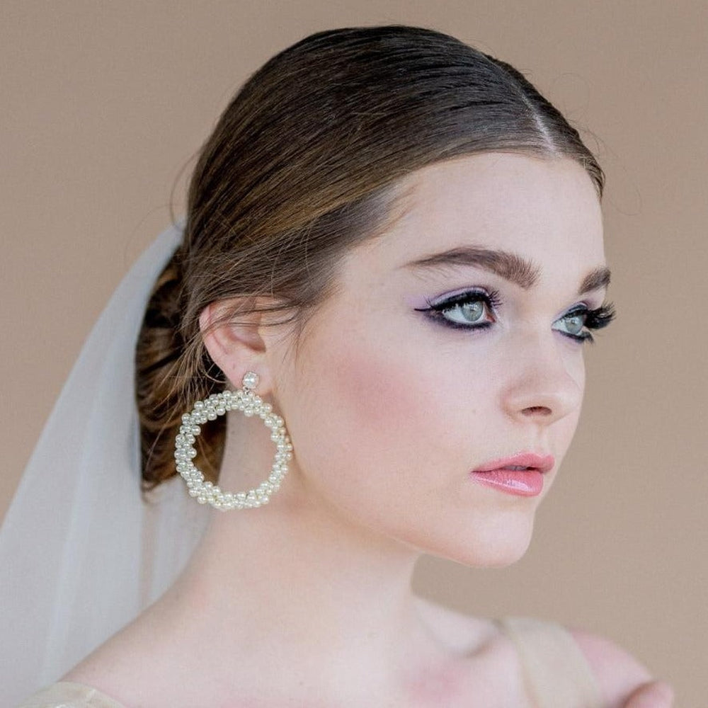 rose gold oversized ivory pearl bridal hoop earrings with studs made in toronto  by Blair nadeau brido canadal adornments