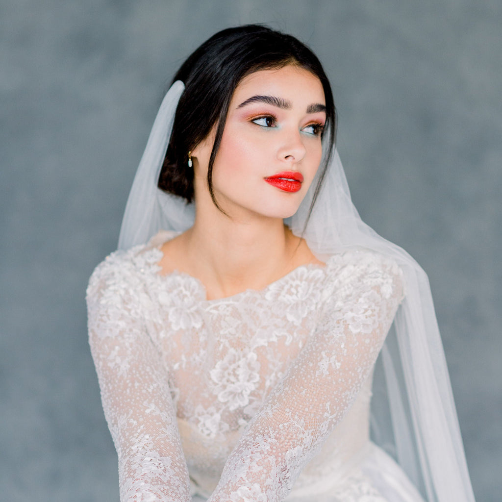 Pale Ivory Long Narrow Draped Cowl Bohemian Bridal Vintage Inspired Wedding Veil made in toronto canada by Blair nadeau bridal adornments