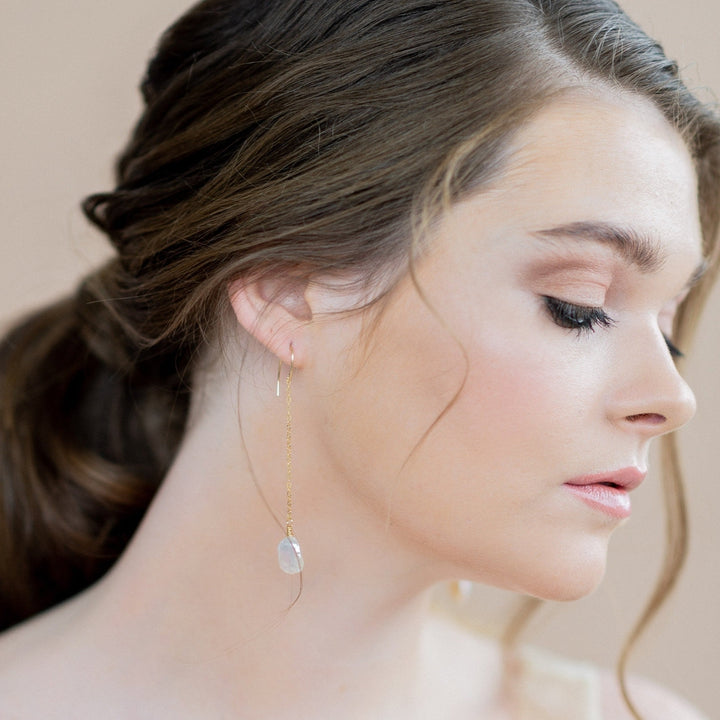 gold long freshwater baroque keshi pearl chain drop earrings - blair nadeau bridal adornments - whitney heard photography