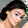 Large Oversized Gold Flower Petal Statement Pearl Bridal Stud Earring. made in toronto canada by Blair nadeau bridal adornments