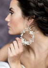 large flower, pearl and crystal bridal hoop earrings made in canada