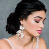 Gold Extra Long White Clay Flower Modern Bridal Vine Earrings made in toronto canada by Blair nadeau bridal adornments