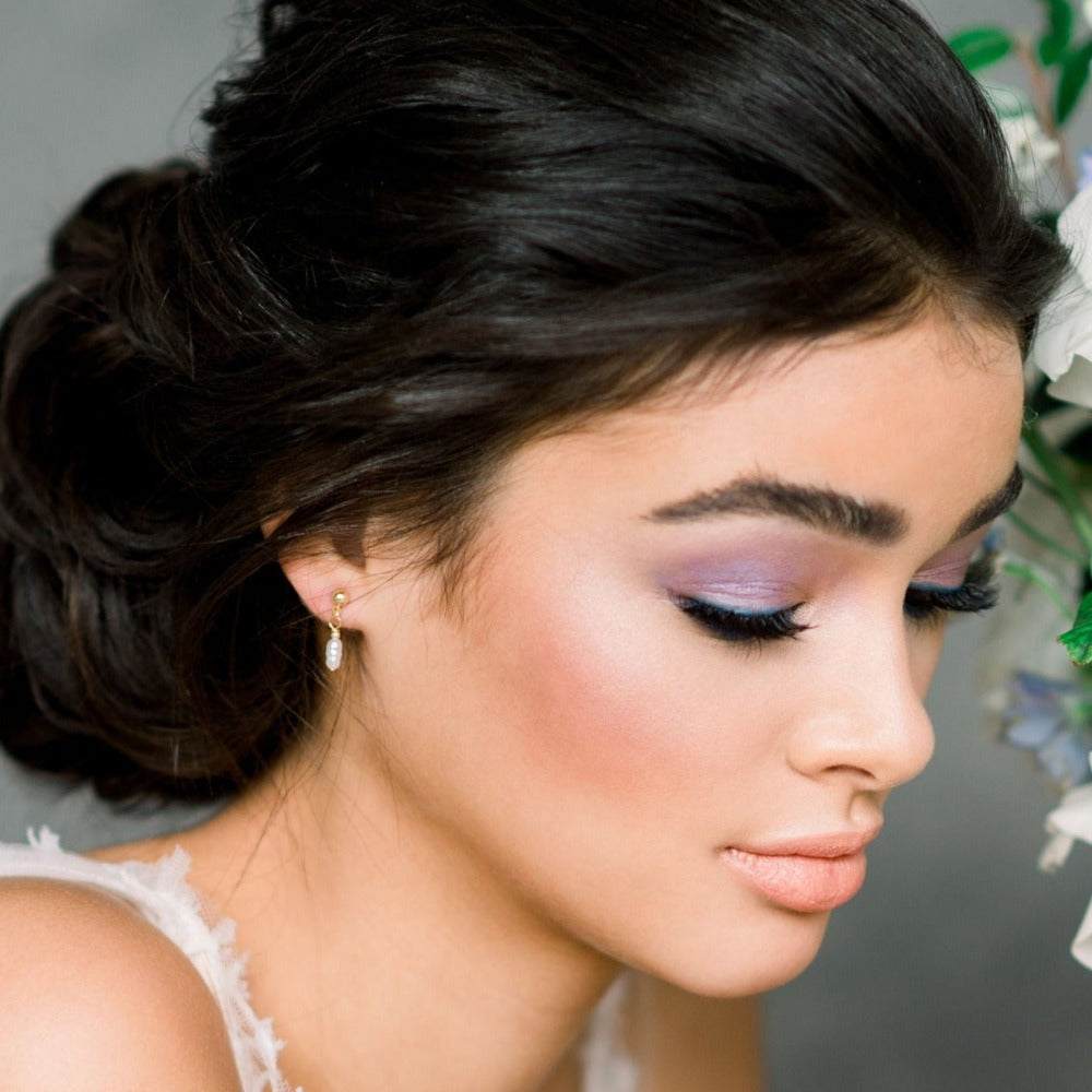 Small Gold Dainty Vintage Freshwater Pearl Bridal Earrings made in canada by Blair Nadeau Bridal, 