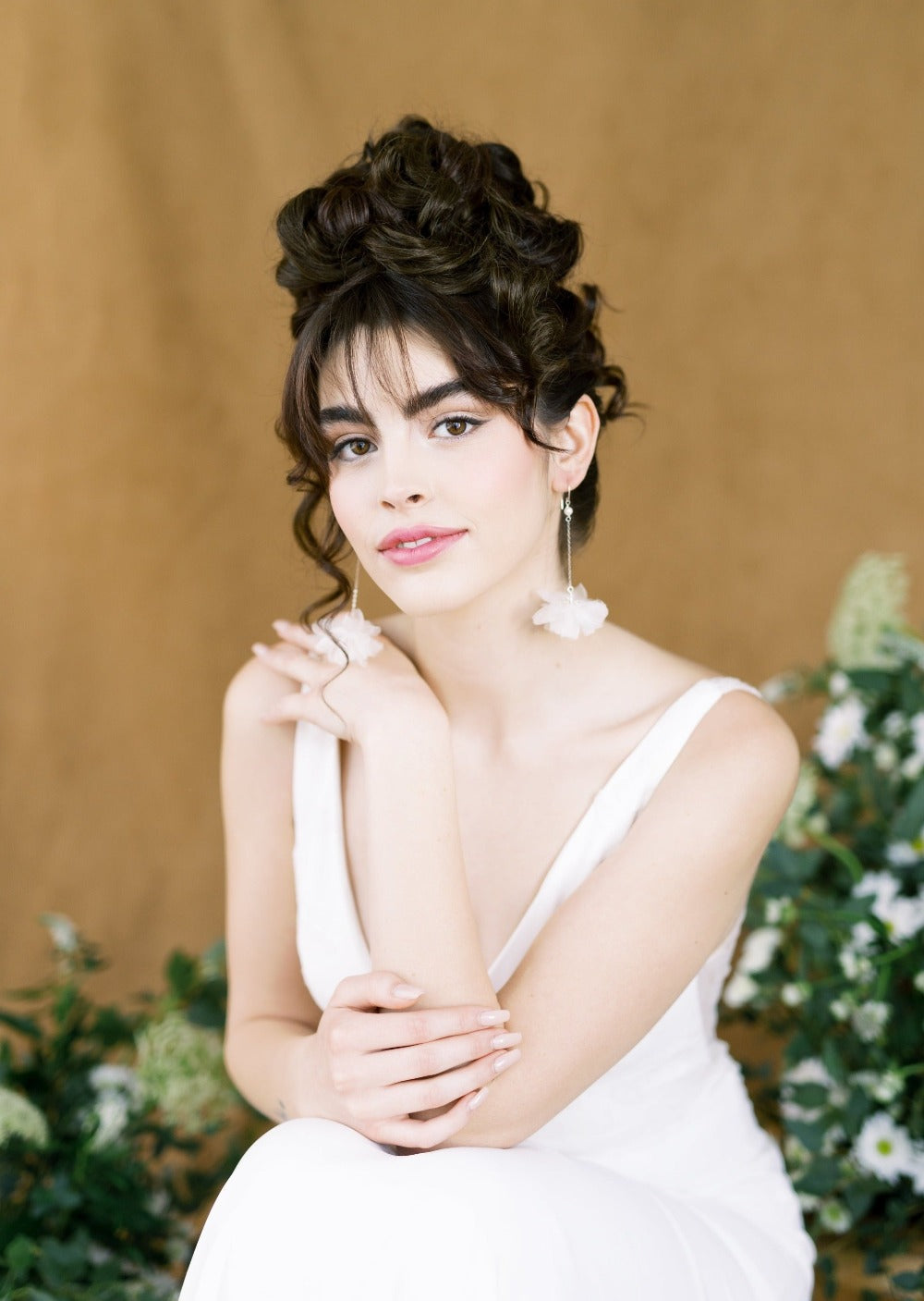 Weddings earrings with Pearls and Silk Flowers