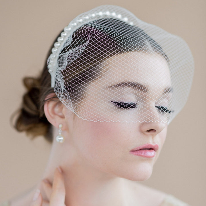 black vintage birdcage cage bandeau style veil with pearl headband - made in toronto ontario canada - blair nadeau bridal adornments - whitney heard photography