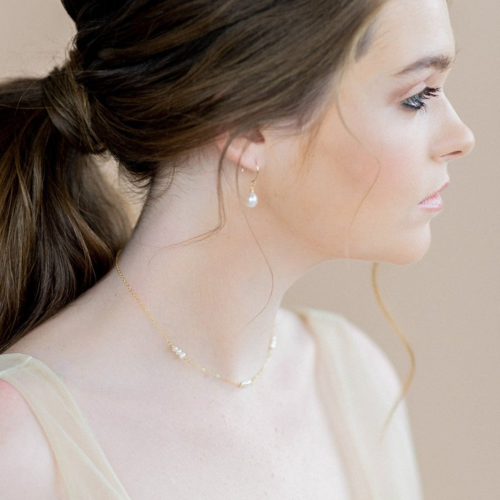 gold tiny freshwater pearl single strand necklace for brides handmade in toronto by blair nadeau bridal