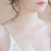 dainty gold freshwater pearl bridal y drop necklace made in toronto canada by Blair nadeau bridal adornments